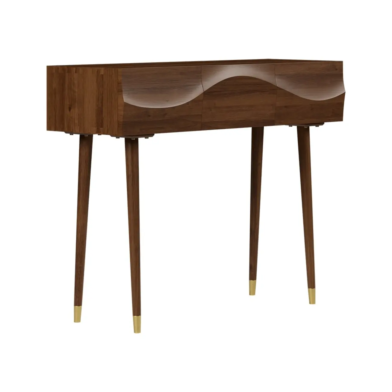 Retro Wave Carved Walnut Wooden 3 Drawers Console Table Image - 9 | homeyfad