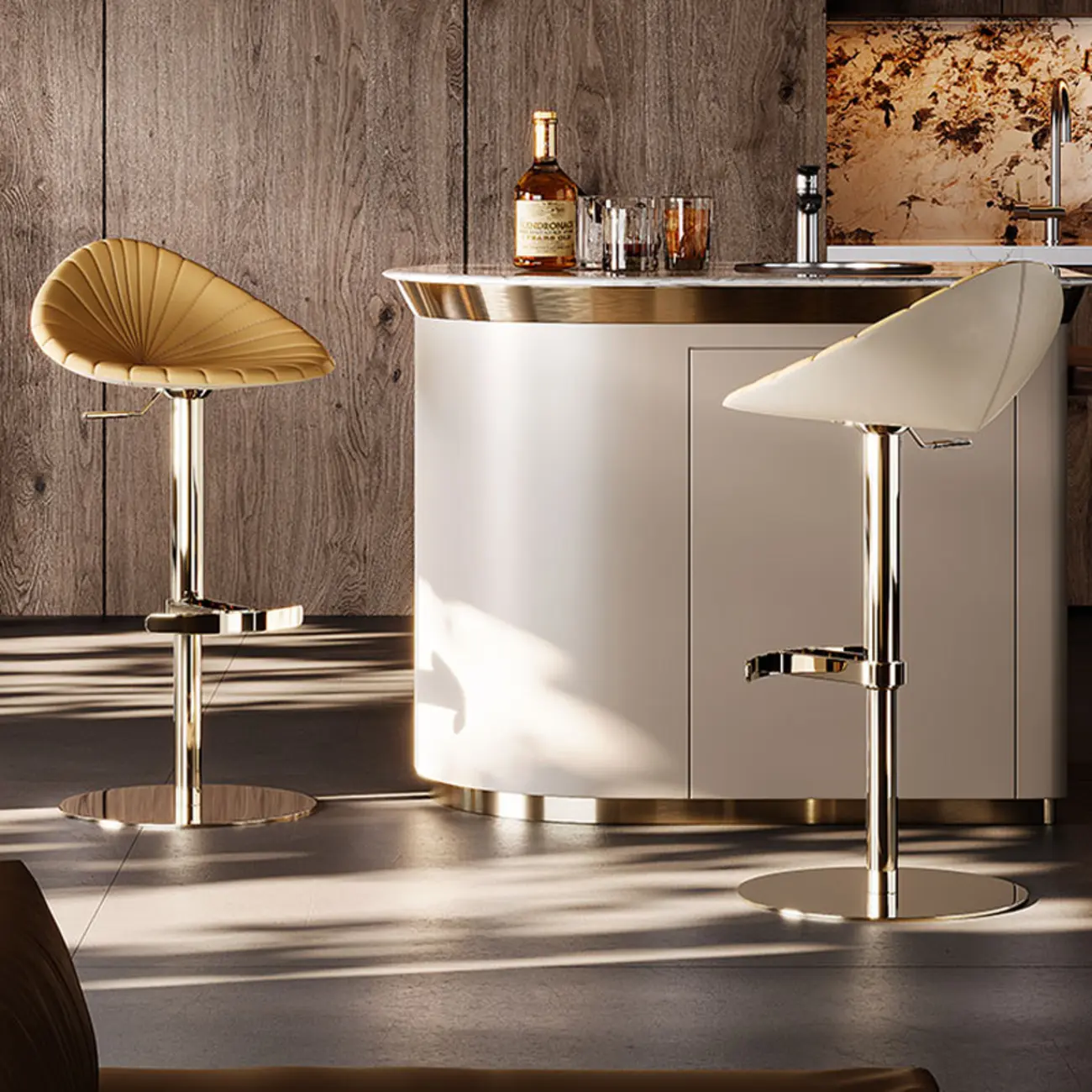 Luxury Adjustable Height Leather Bar Stool Gold Pedestal Image - 1 | homeyfad