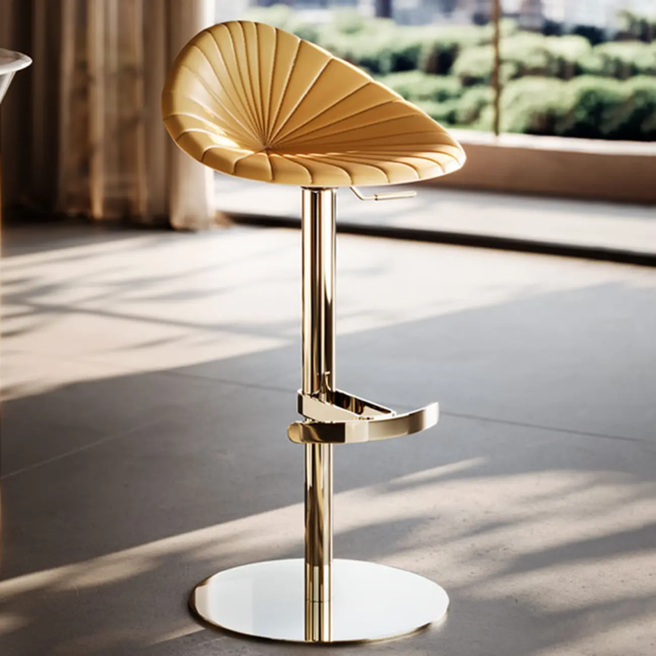 Luxury Adjustable Height Leather Bar Stool Gold Pedestal Image - 3 | homeyfad