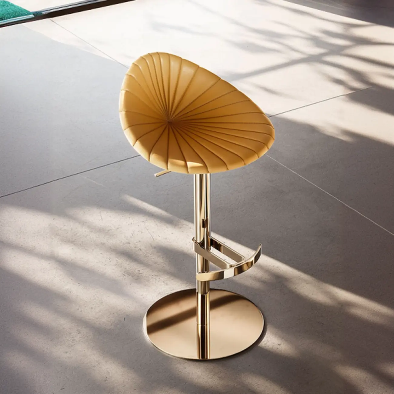 Luxury Adjustable Height Leather Bar Stool Gold Pedestal Image - 4 | homeyfad