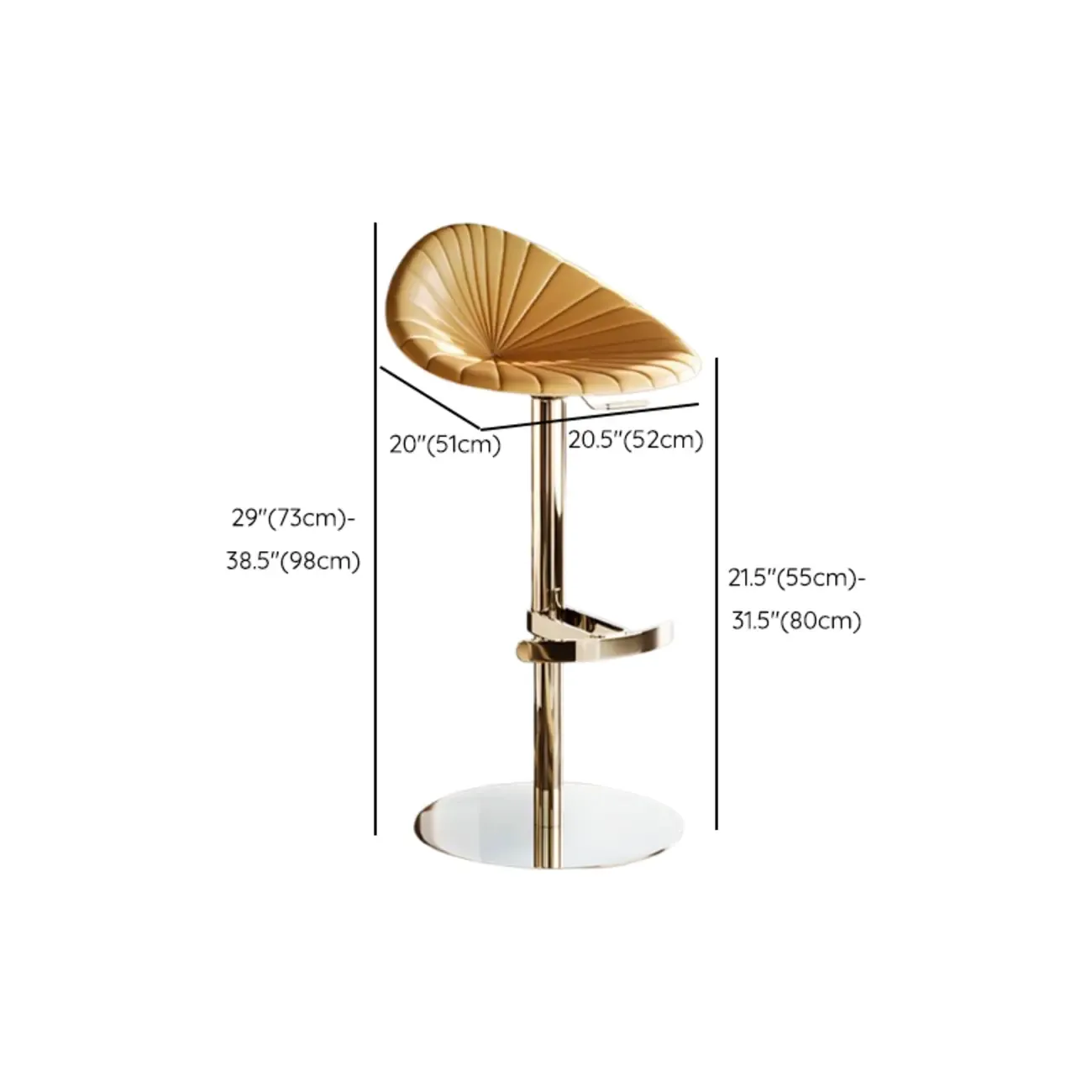 Luxury Adjustable Height Leather Bar Stool Gold Pedestal #size