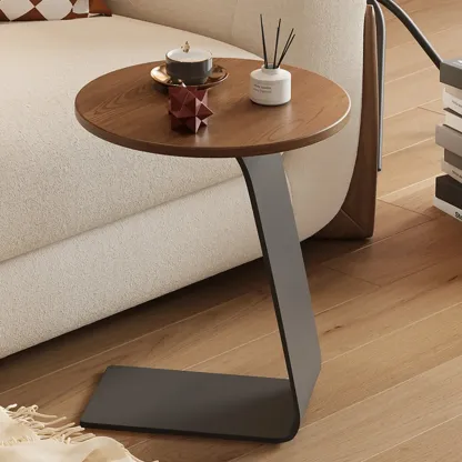 Minimalist Round Wood Top C Tables for Living Room Image - 1