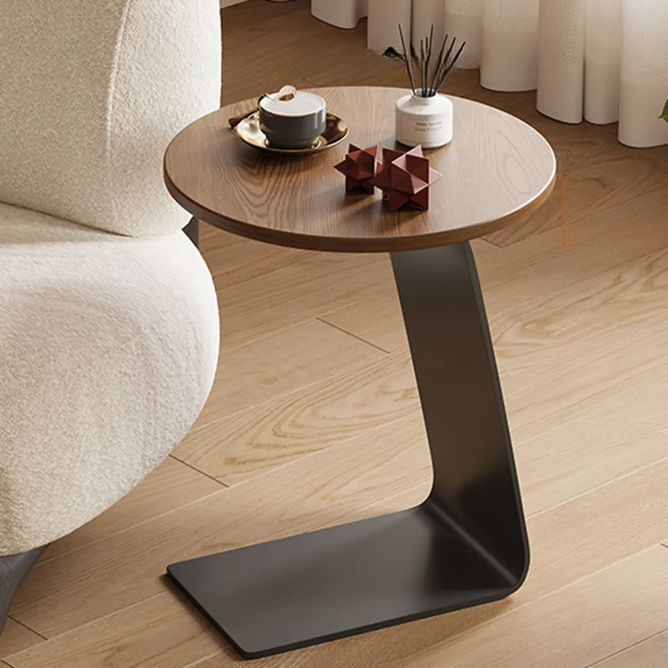 Minimalist Round Wood Top C Tables for Living Room Image - 2 | homeyfad