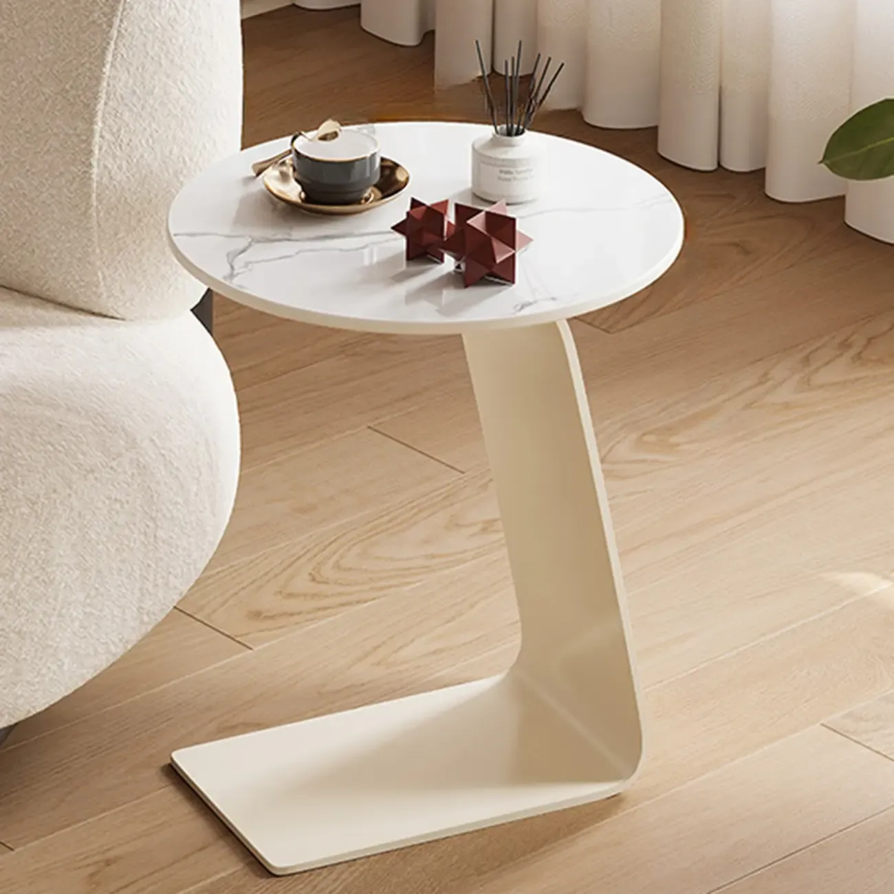 Minimalist Round Wood Top C Tables for Living Room Image - 3