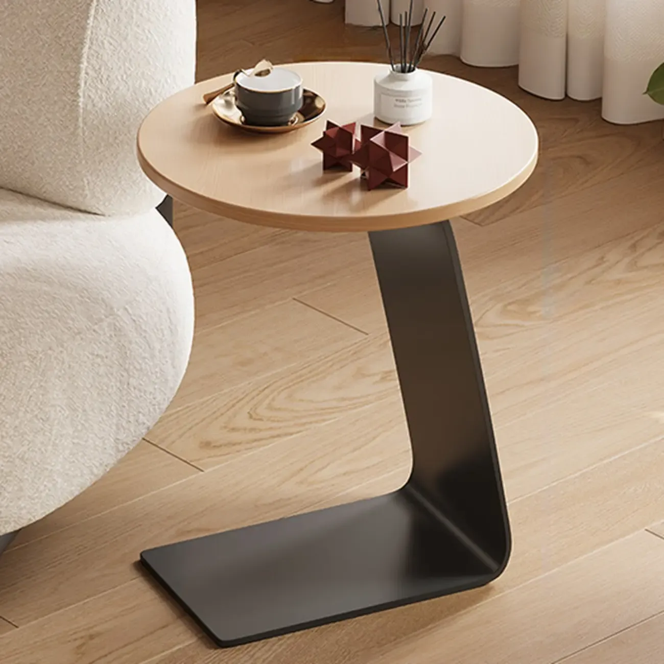 Minimalist Round Wood Top C Tables for Living Room Image - 5