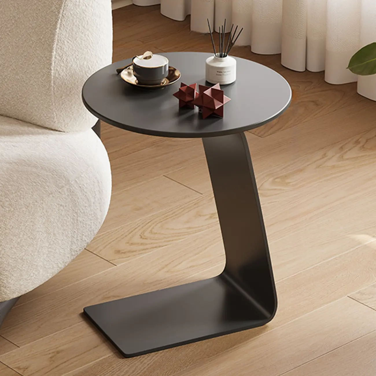 Minimalist Round Wood Top C Tables for Living Room Image - 7 | homeyfad