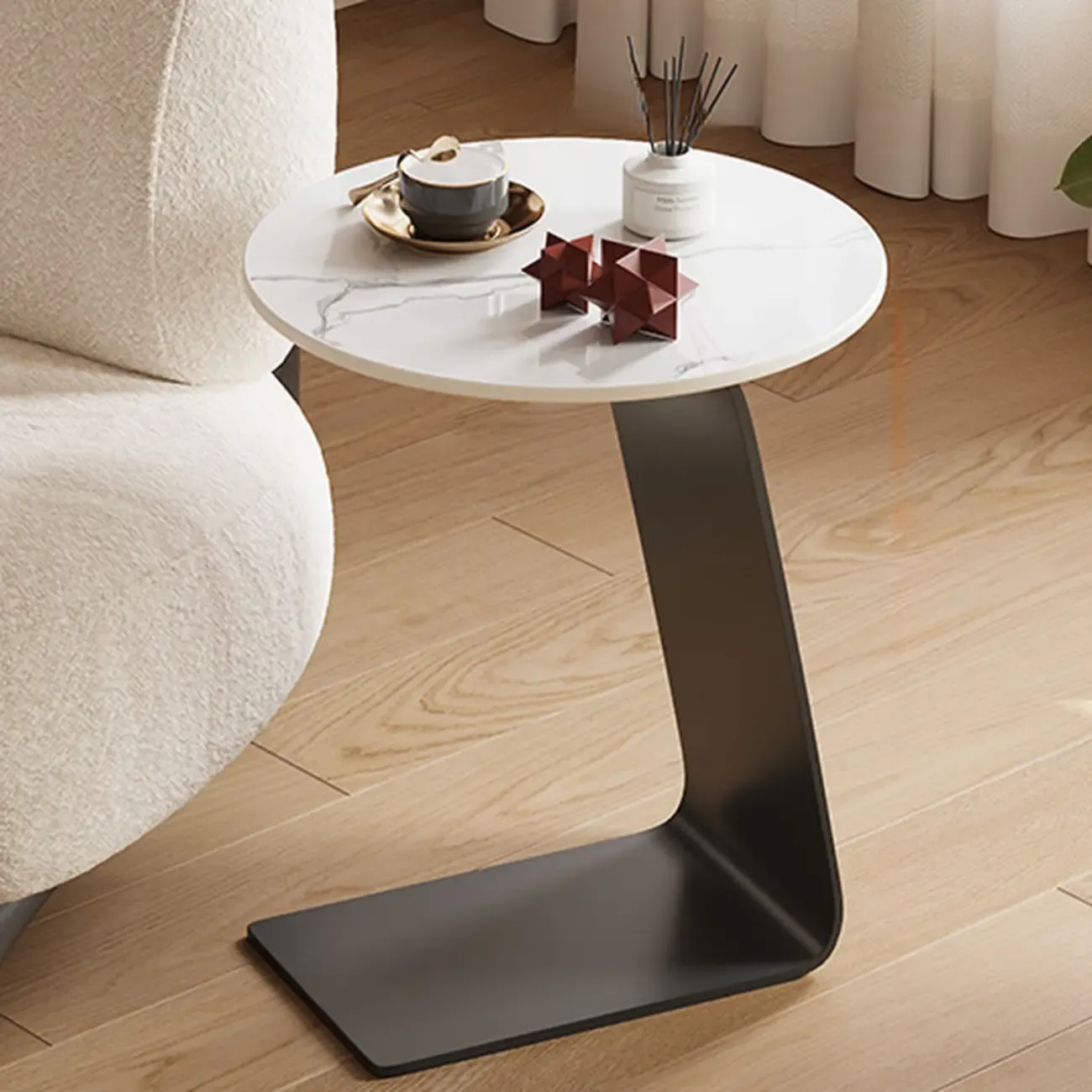 Minimalist Round Wood Top C Tables for Living Room Image - 11