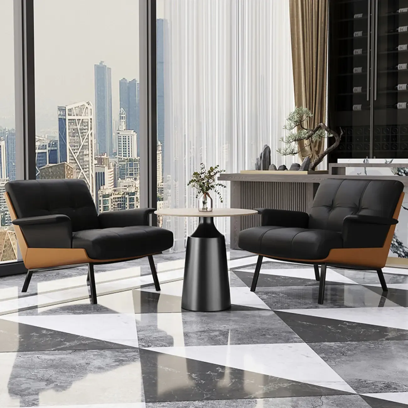 Modern Tufted Microfiber Leather Accent Chair with Arms Image - 1