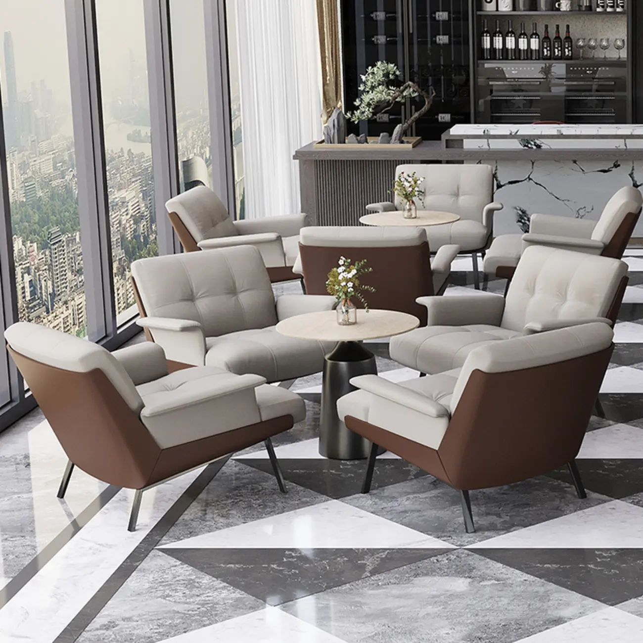 Modern Tufted Microfiber Leather Accent Chair with Arms Image - 5 | homeyfad