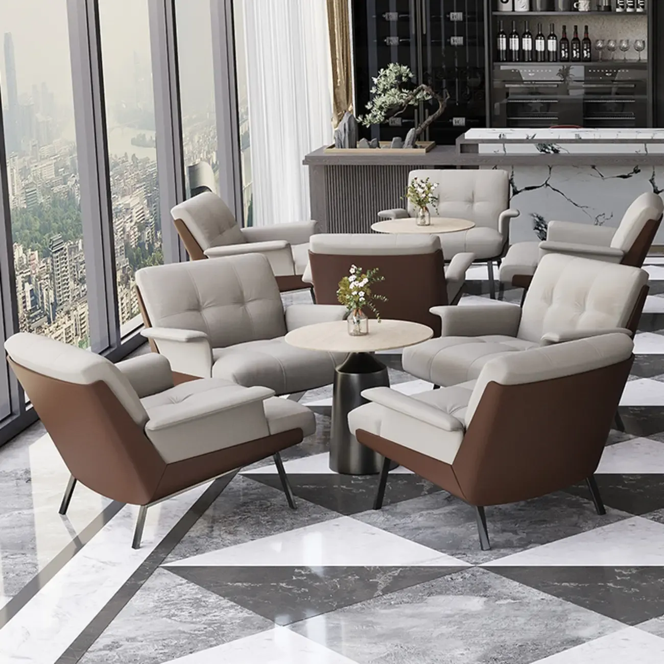 Modern Tufted Microfiber Leather Accent Chair with Arms Image - 5