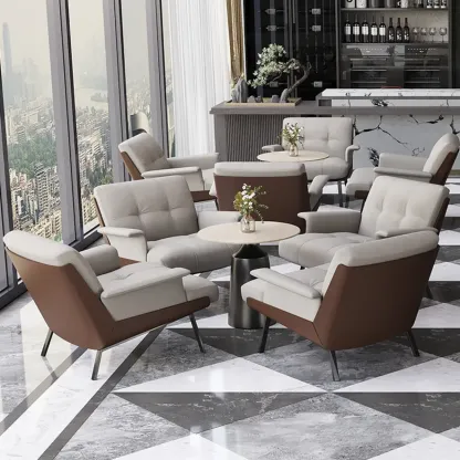 Modern Tufted Microfiber Leather Accent Chair with Arms Image - 5