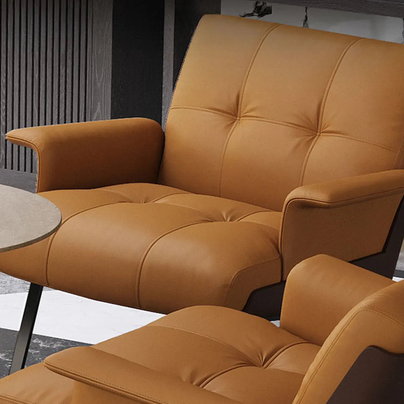 Modern Tufted Microfiber Leather Accent Chair with Arms Image - 9 | homeyfad