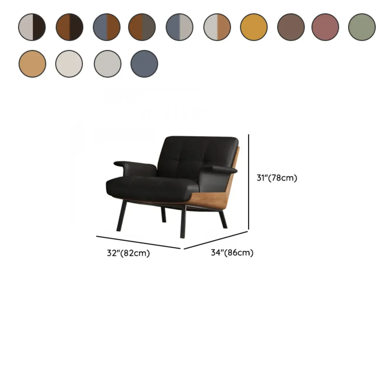 Modern Tufted Microfiber Leather Accent Chair with Arms #size