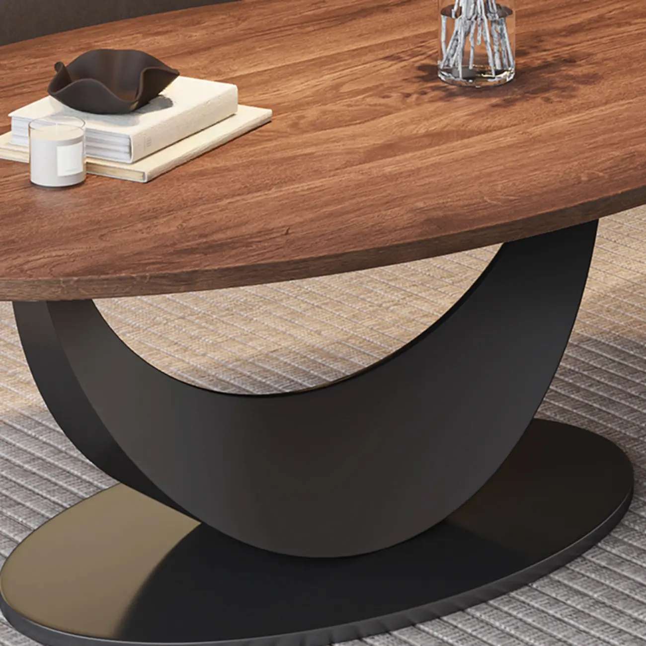 Modern Oval Pecan Wood Top Pedestal Coffee Table Image - 10 | homeyfad