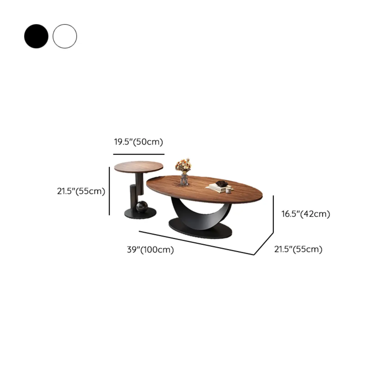 Modern Oval Pecan Wood Top Pedestal Coffee Table Image - 21 | homeyfad