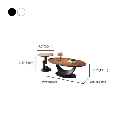 Modern Oval Pecan Wood Top Pedestal Coffee Table Image - 21