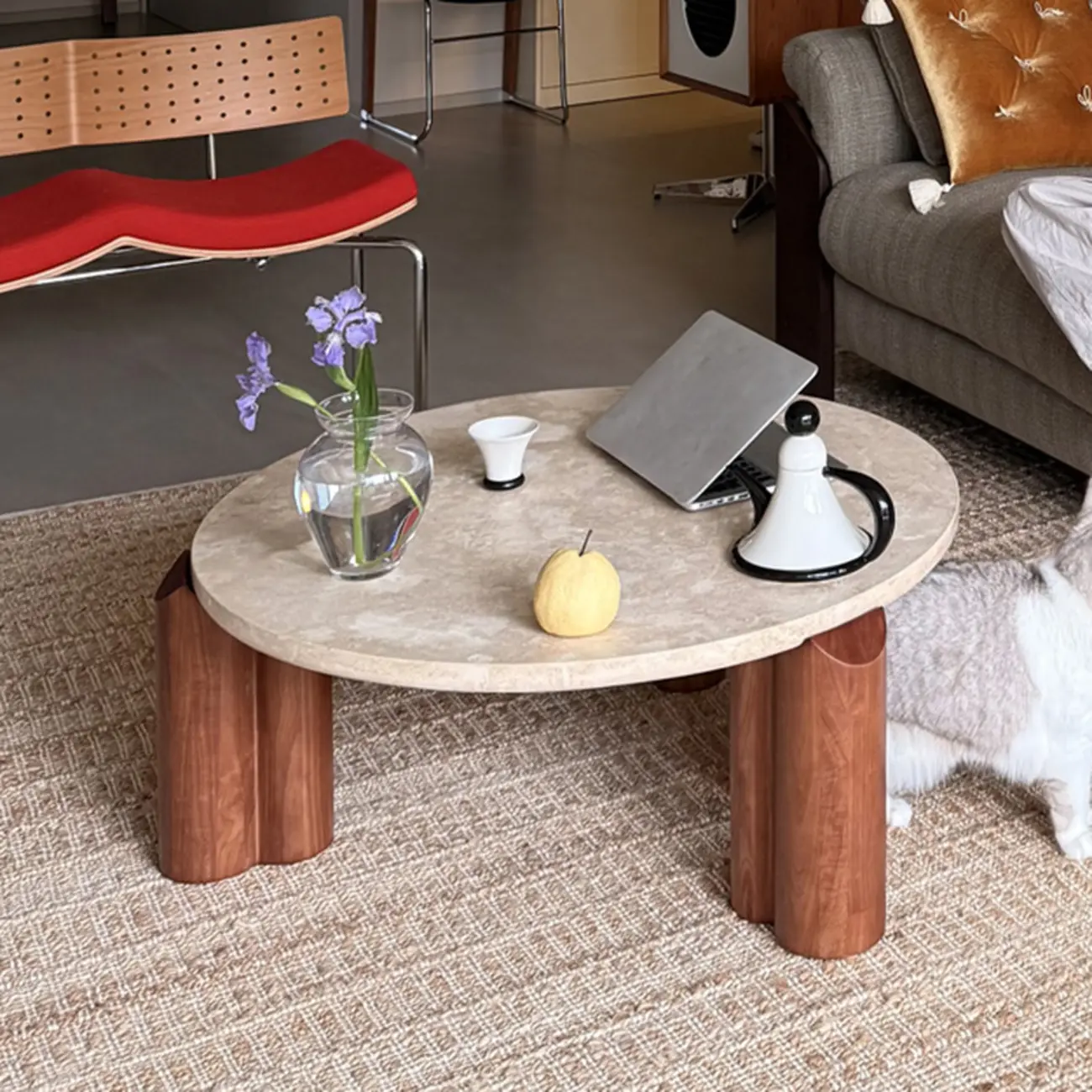 Living Room Round Sintered Stone Top Wood Tripod Coffee Table Image - 5 | homeyfad