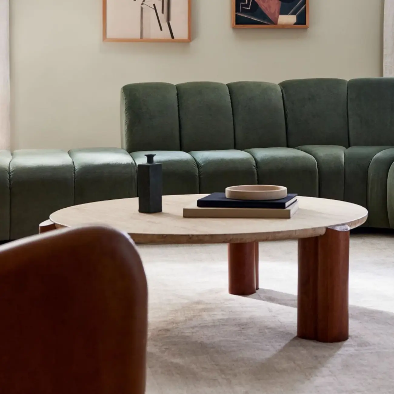 Living Room Round Sintered Stone Top Wood Tripod Coffee Table Image - 6 | homeyfad