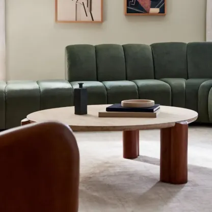 Living Room Round Sintered Stone Top Wood Tripod Coffee Table Image - 6