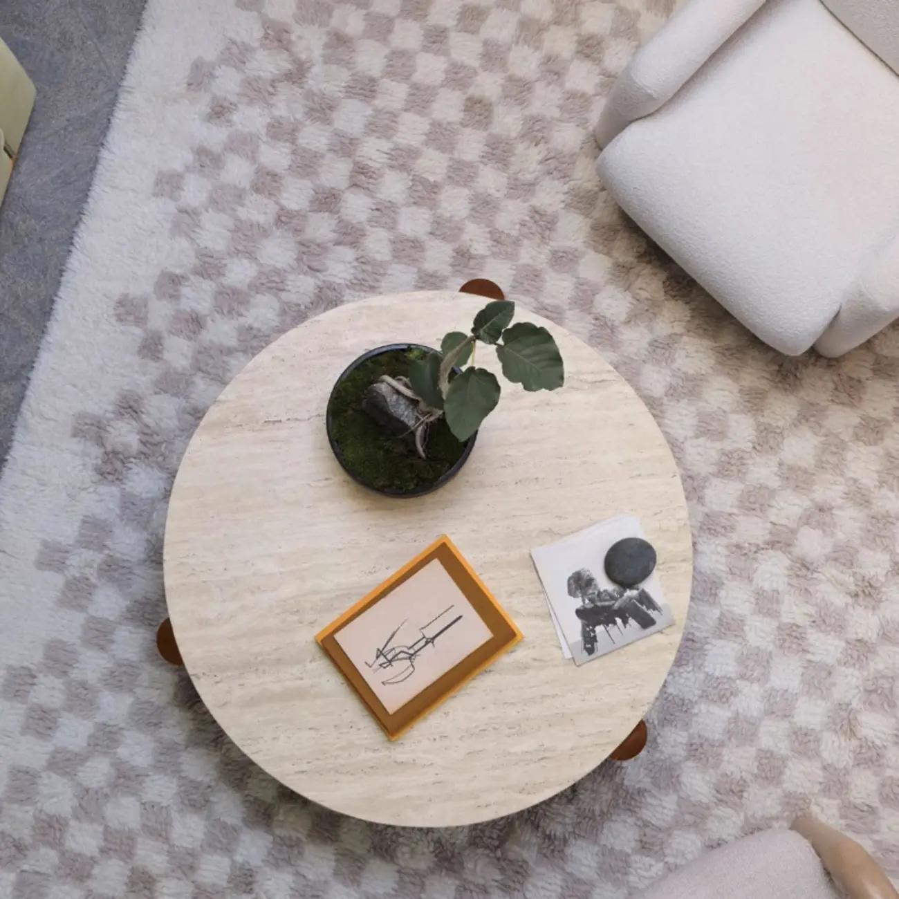 Living Room Round Sintered Stone Top Wood Tripod Coffee Table Image - 7 | homeyfad