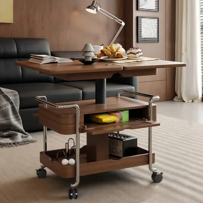 Functional Wooden Lift Top Rolling Coffee Table With Drawer Image - 1