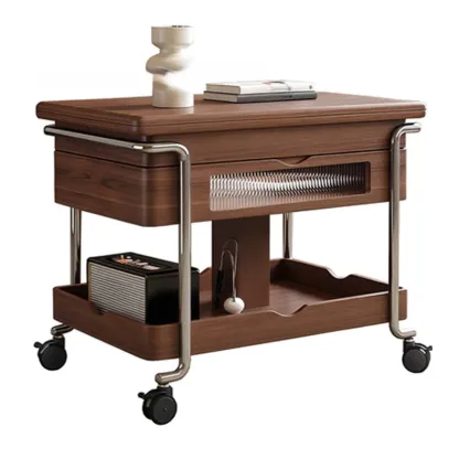 Functional Wooden Lift Top Rolling Coffee Table With Drawer Image - 2