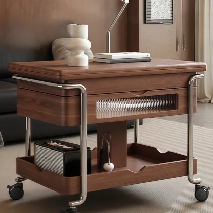 Functional Wooden Lift Top Rolling Coffee Table With Drawer Image - 4