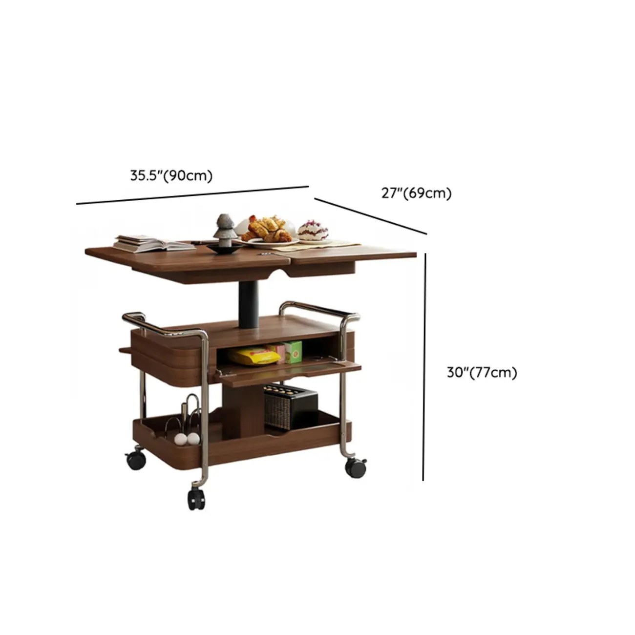 Functional Wooden Lift Top Rolling Coffee Table With Drawer Image - 10 | homeyfad