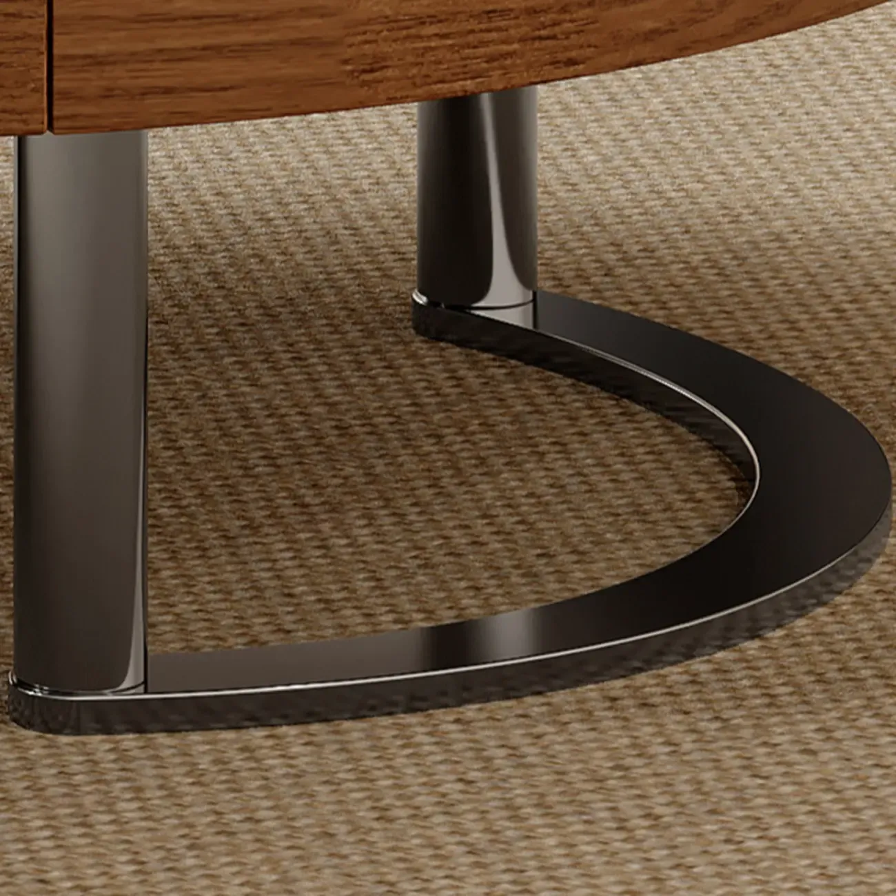 Round Modern Wood Metal Sledge Base Coffee Table With Drawer Image - 8