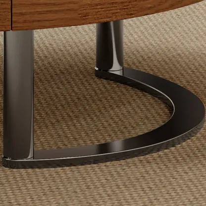 Round Modern Wood Metal Sledge Base Coffee Table With Drawer Image - 8