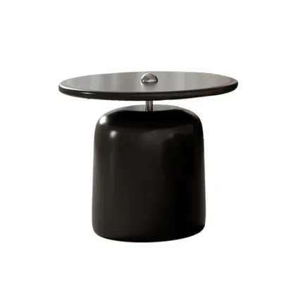 Round Modern Wood Metal Sledge Base Coffee Table With Drawer Image - 9