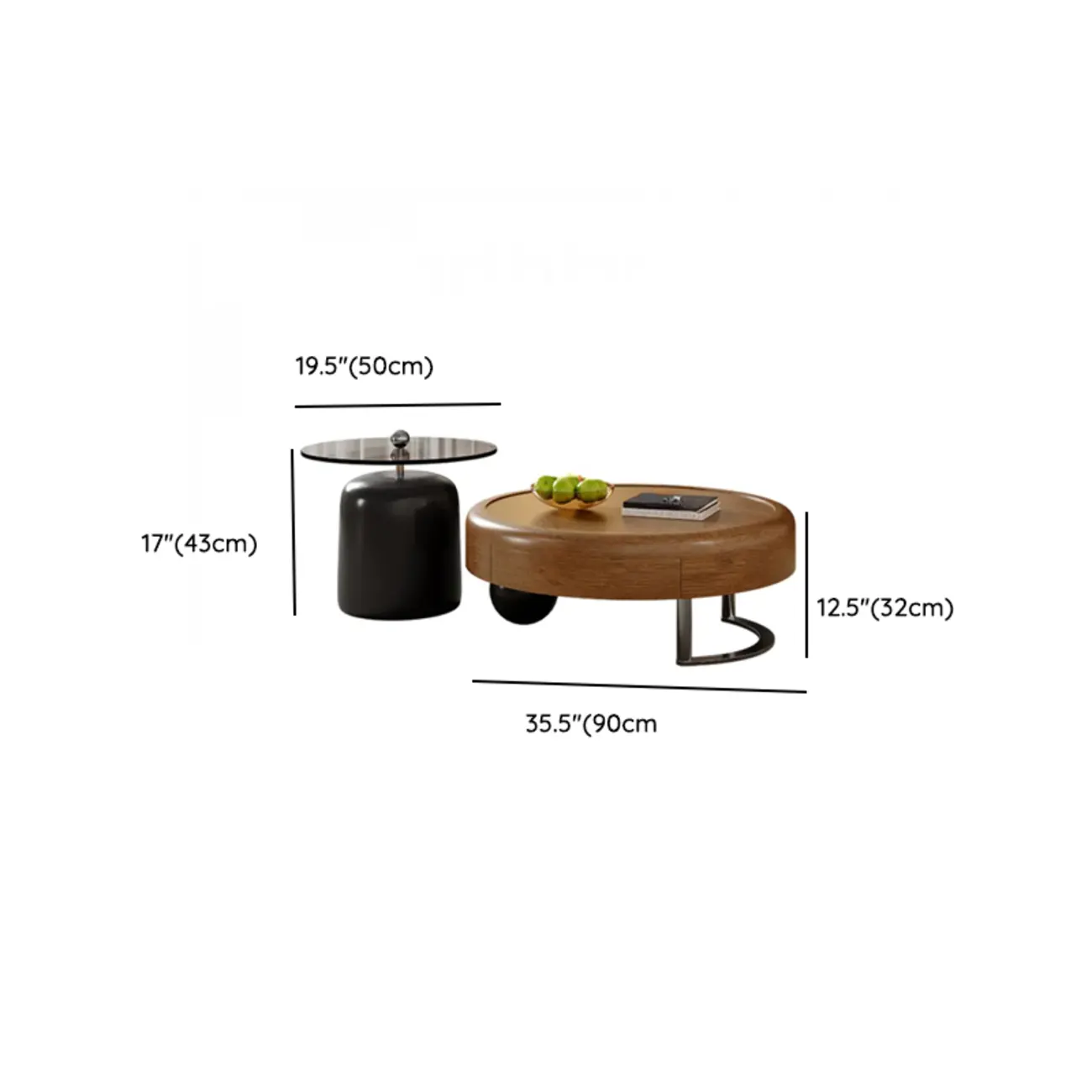 Round Modern Wood Metal Sledge Base Coffee Table With Drawer Image - 14 | homeyfad