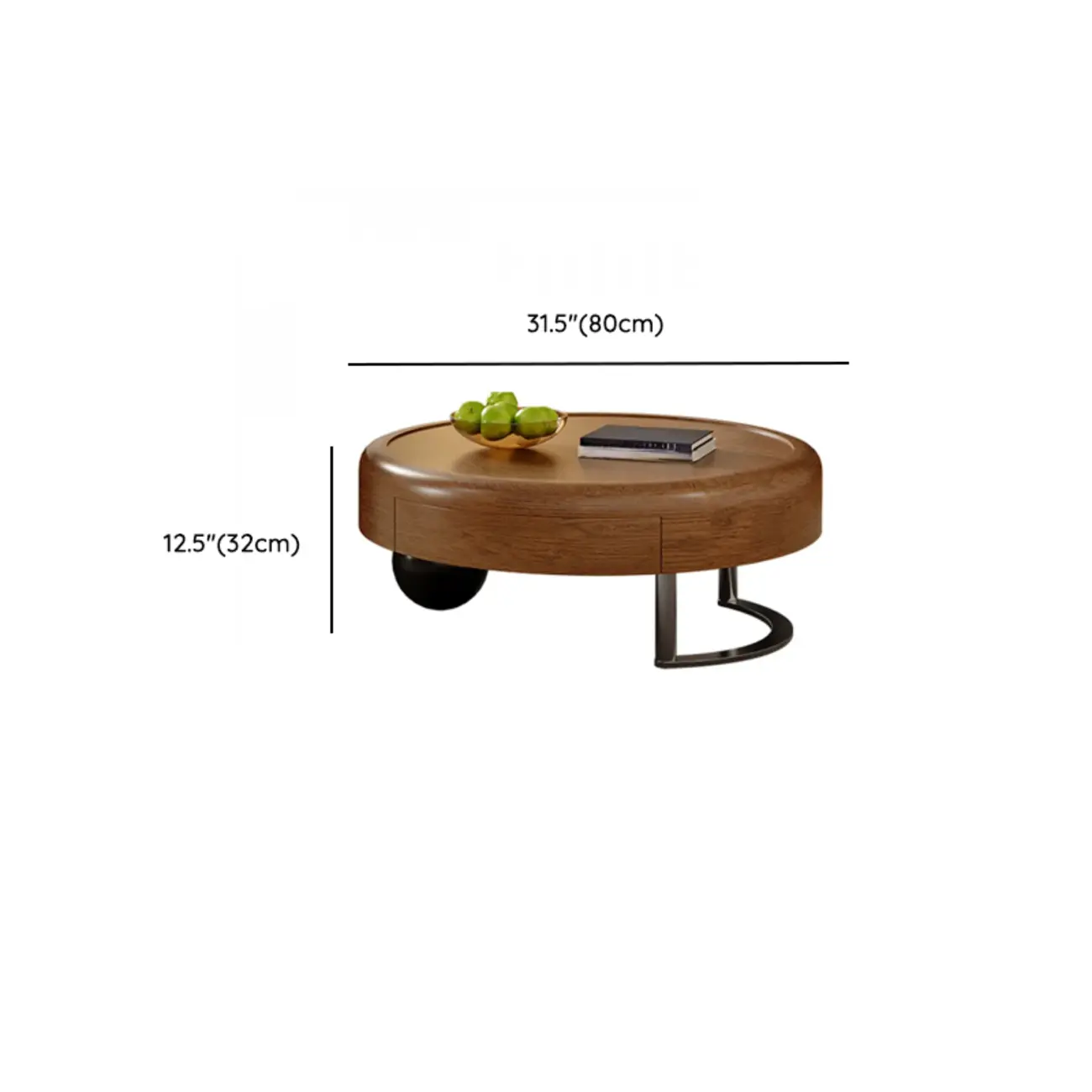 Round Modern Wood Metal Sledge Base Coffee Table With Drawer Image - 15 | homeyfad