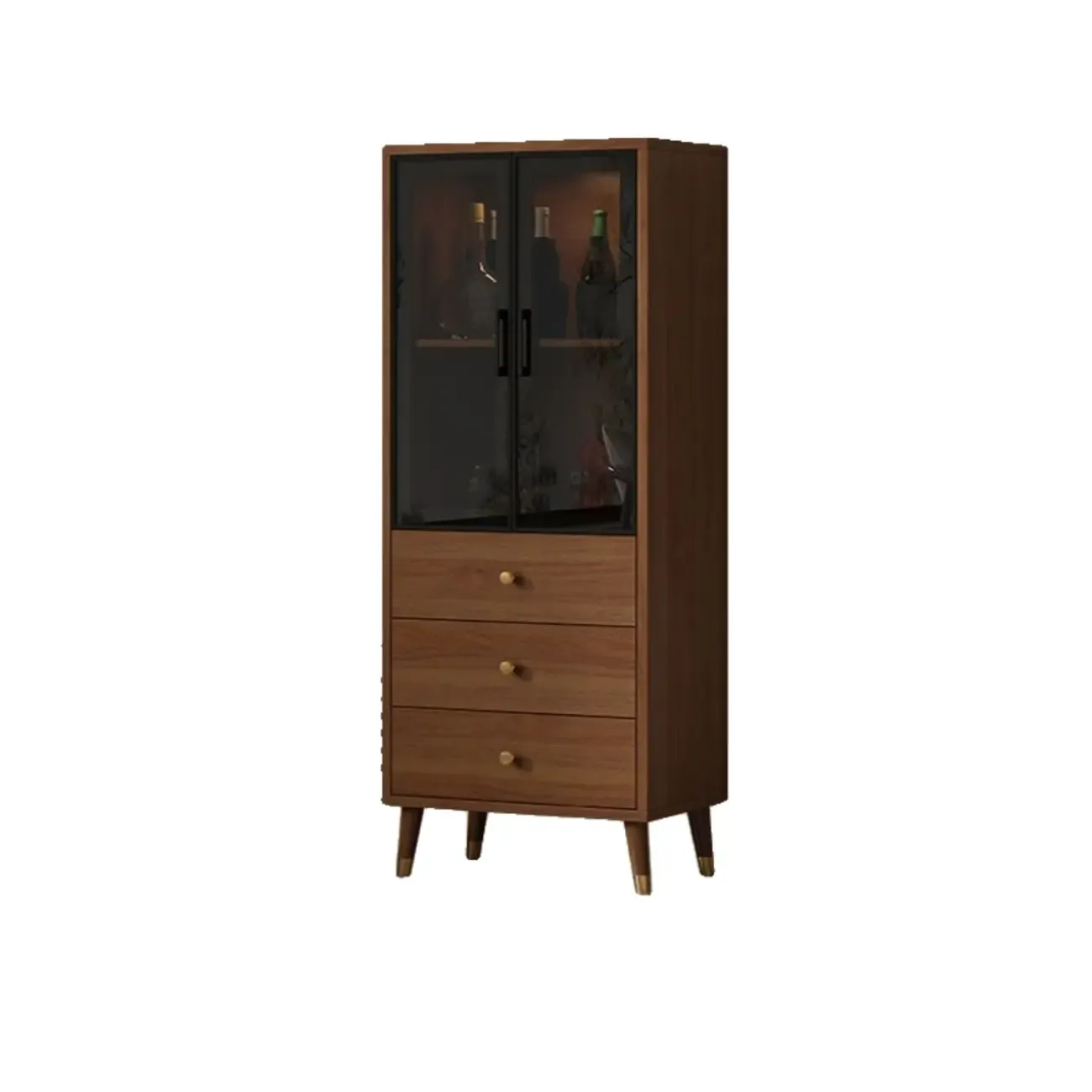 Unfixed Design Glass Doors Wine Cabinet with Shelf and Compartment Image - 8