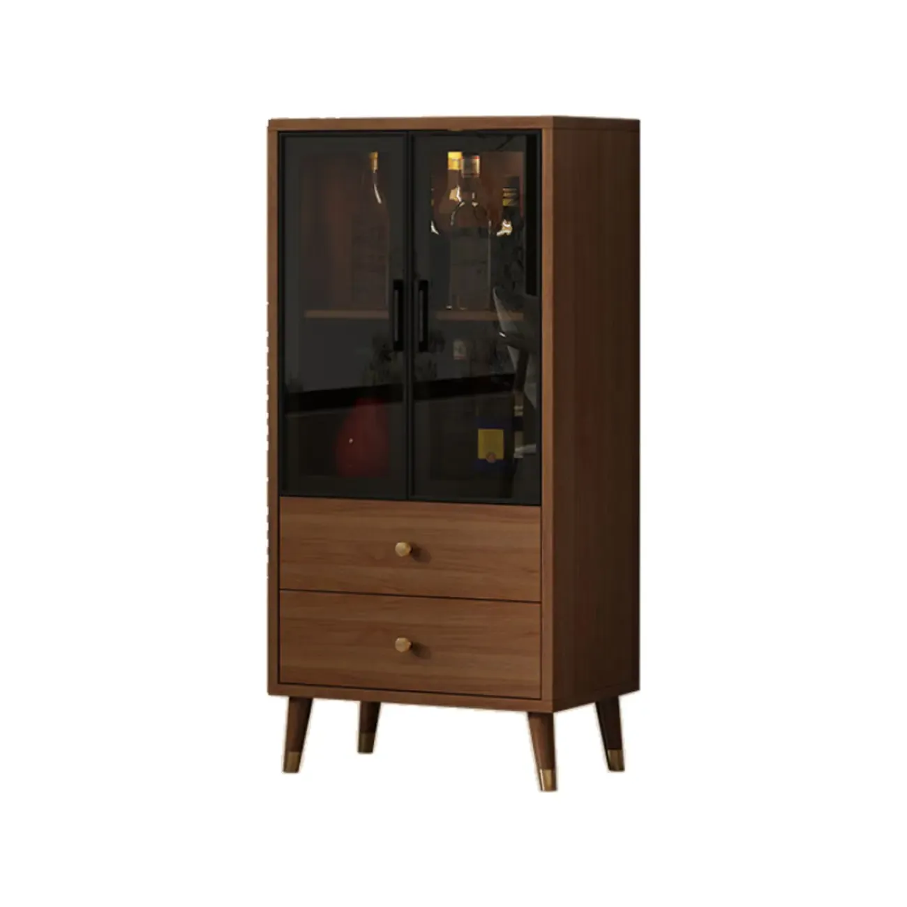 Unfixed Design Glass Doors Wine Cabinet with Shelf and Compartment Image - 9