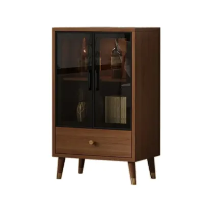 Unfixed Design Glass Doors Wine Cabinet with Shelf and Compartment Image - 10