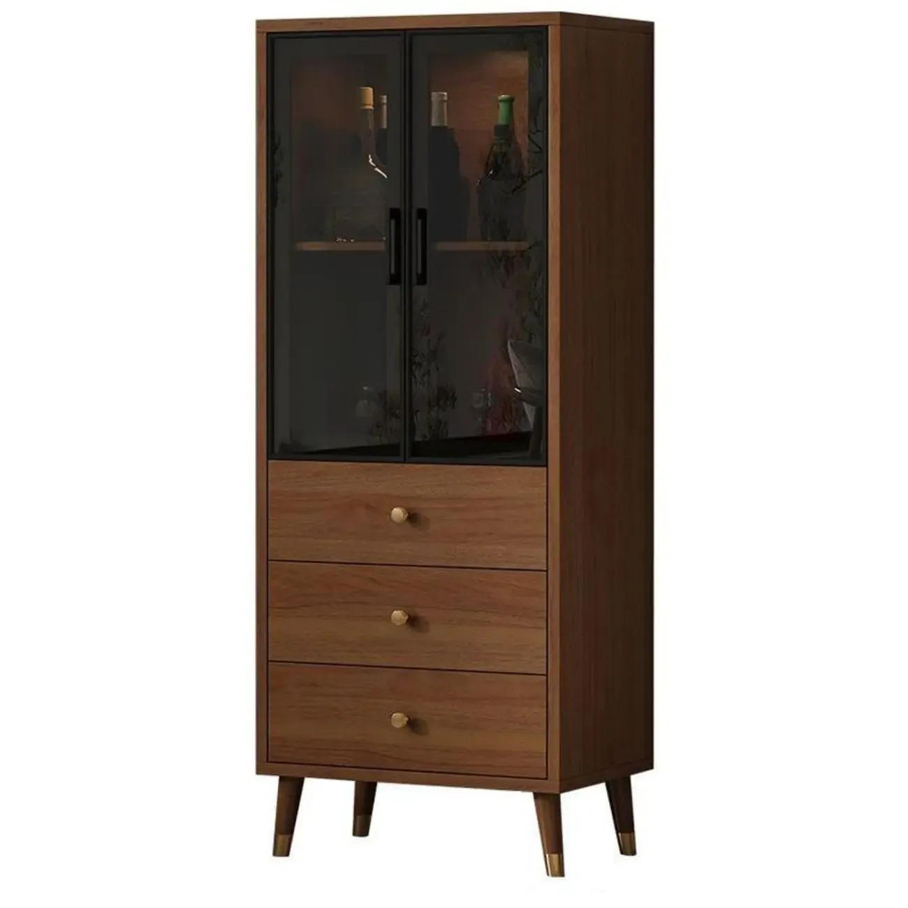Unfixed Design Glass Doors Wine Cabinet with Shelf and Compartment Image - 11