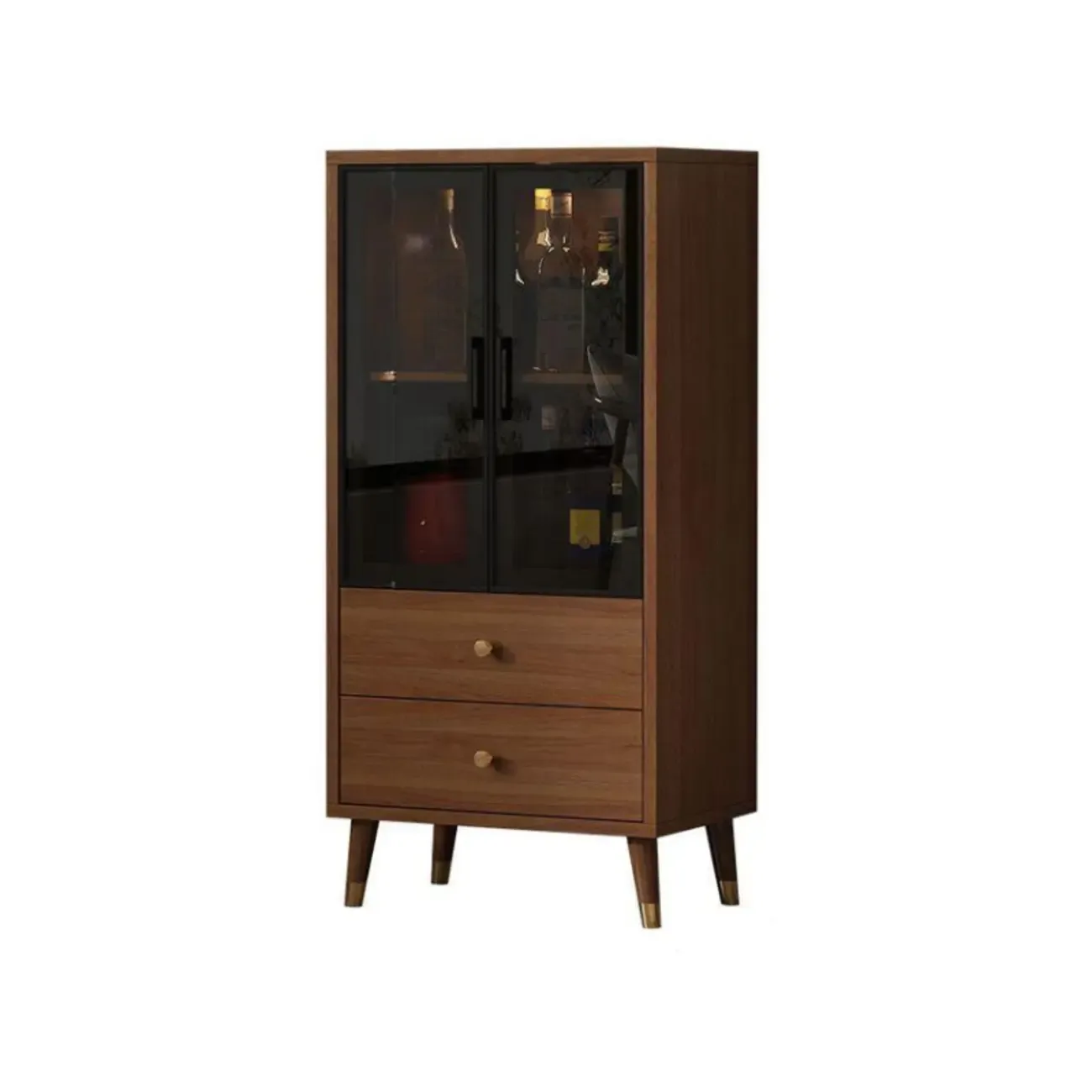 Unfixed Design Glass Doors Wine Cabinet with Shelf and Compartment Image - 12