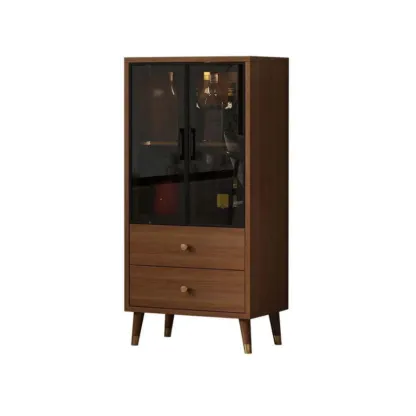 Unfixed Design Glass Doors Wine Cabinet with Shelf and Compartment Image - 12