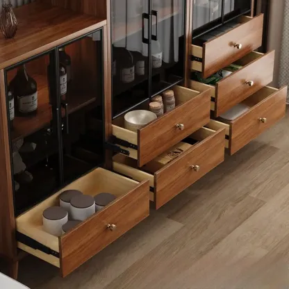 Unfixed Design Glass Doors Wine Cabinet with Shelf and Compartment Image - 4