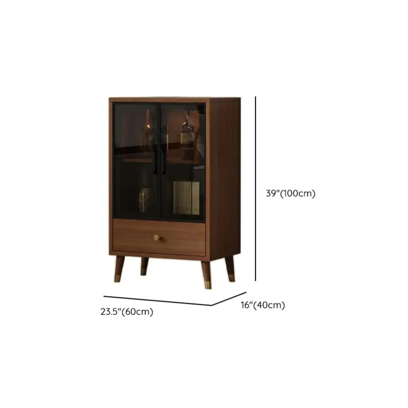 Unfixed Design Glass Doors Wine Cabinet with Shelf and Compartment #size