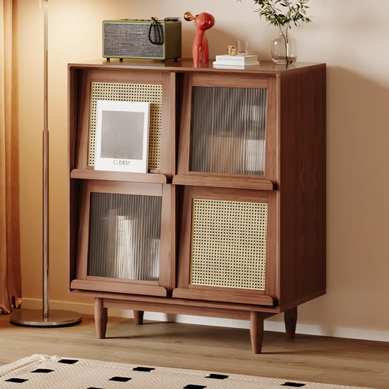 Elegant Rubberwood Modern Vertical Bookcase With Cabinets Image - 1 | homeyfad