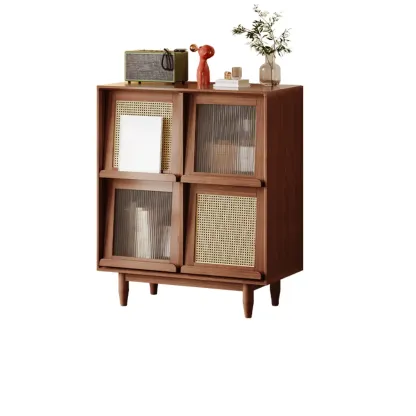 Elegant Rubberwood Modern Vertical Bookcase With Cabinets Image - 3