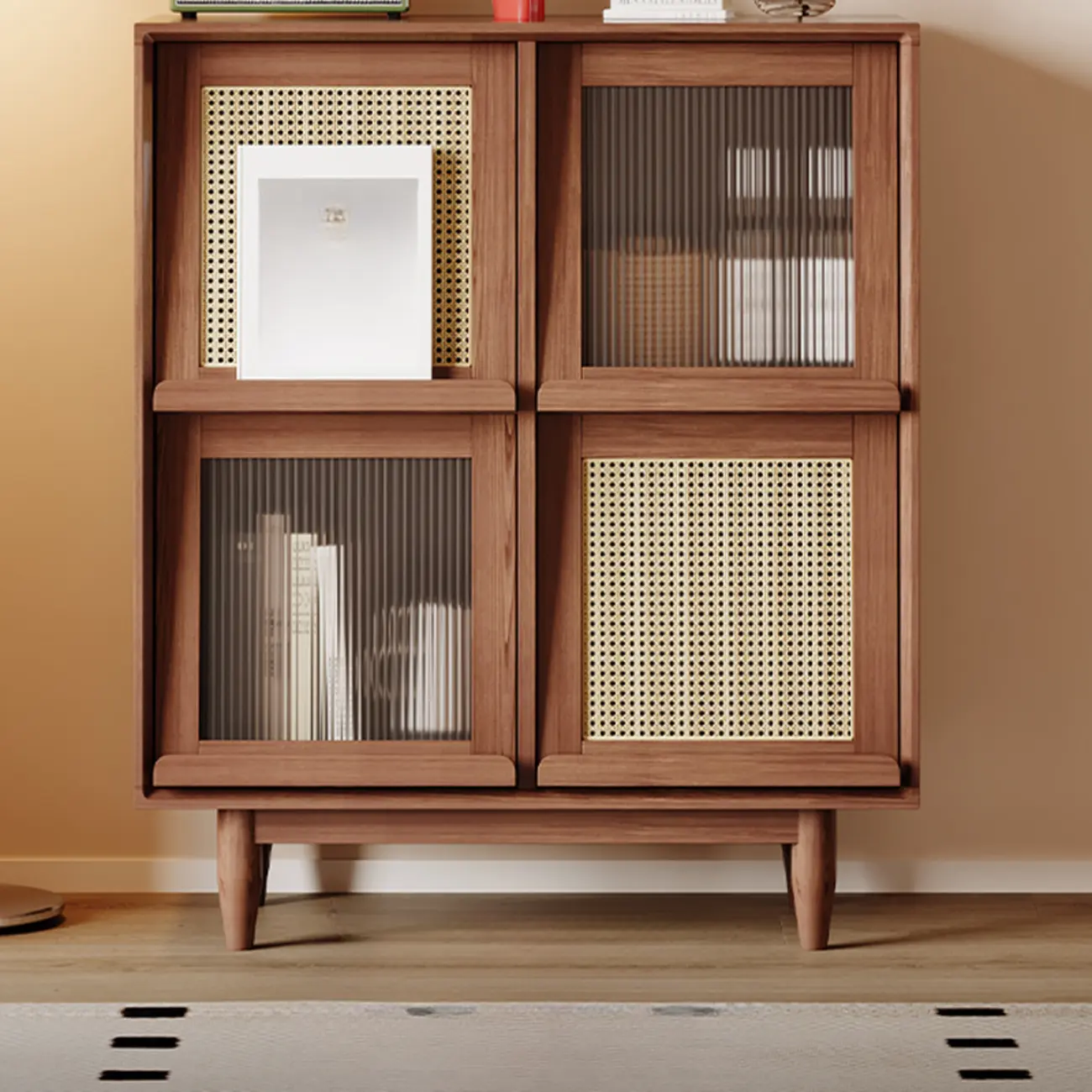 Elegant Rubberwood Modern Vertical Bookcase With Cabinets Image - 4 | homeyfad