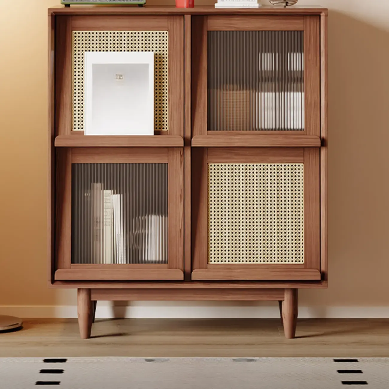 Elegant Rubberwood Modern Vertical Bookcase With Cabinets Image - 4
