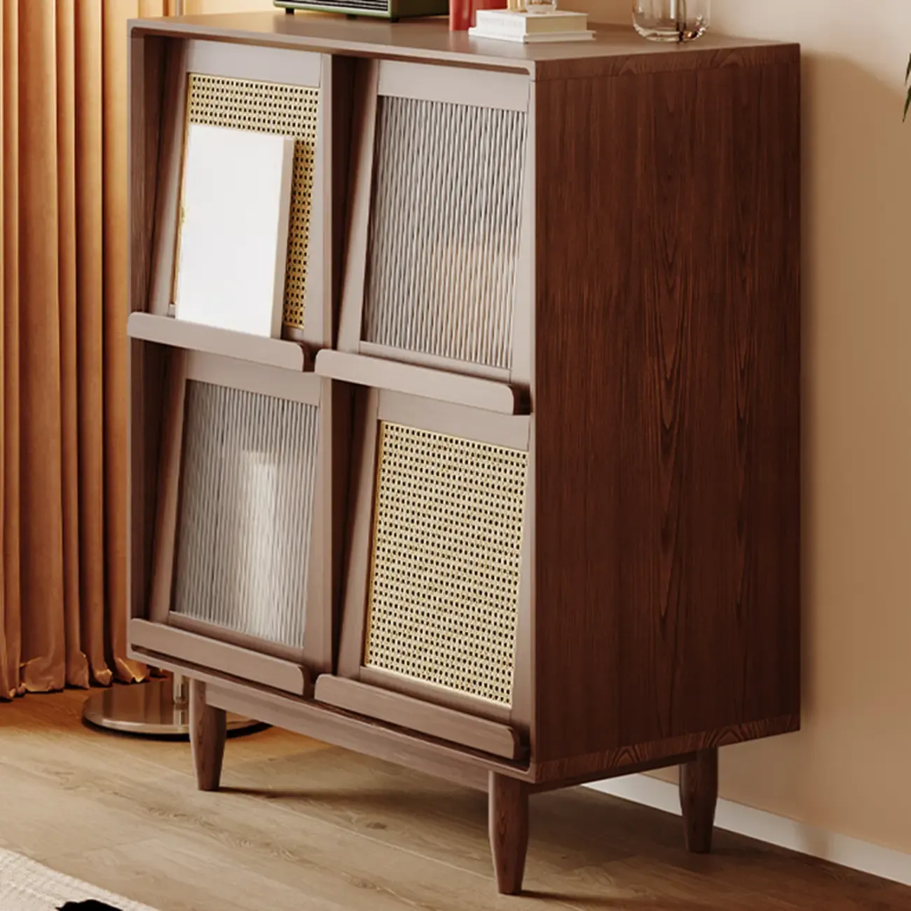 Elegant Rubberwood Modern Vertical Bookcase With Cabinets Image - 6