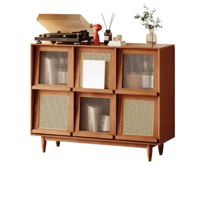 Elegant Rubberwood Modern Vertical Bookcase With Cabinets Image - 12