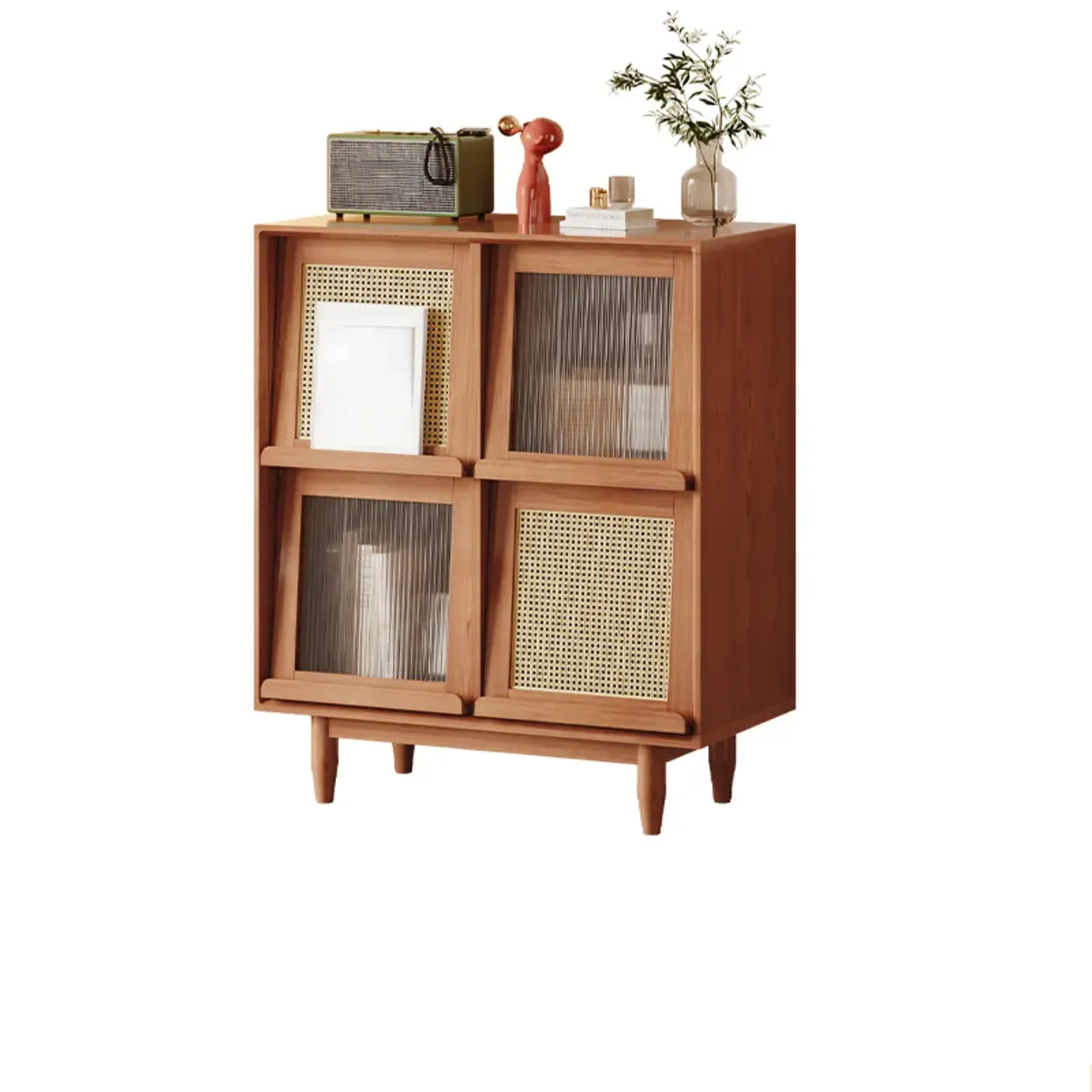 Elegant Rubberwood Modern Vertical Bookcase With Cabinets Image - 15