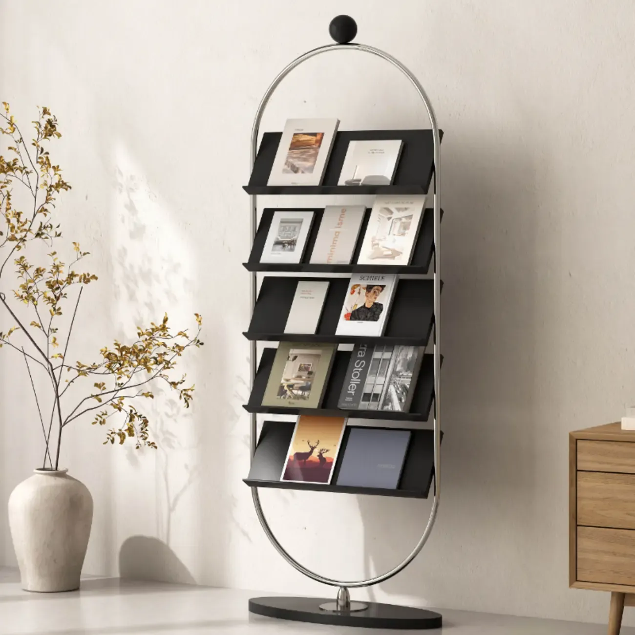 Contemporary Stainless Steel Display Vertical Bookshelf 5-tier Image - 1
