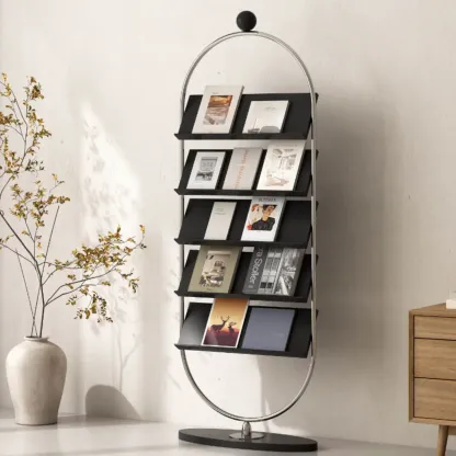 Contemporary Stainless Steel Display Vertical Bookshelf 5-tier Image - 1